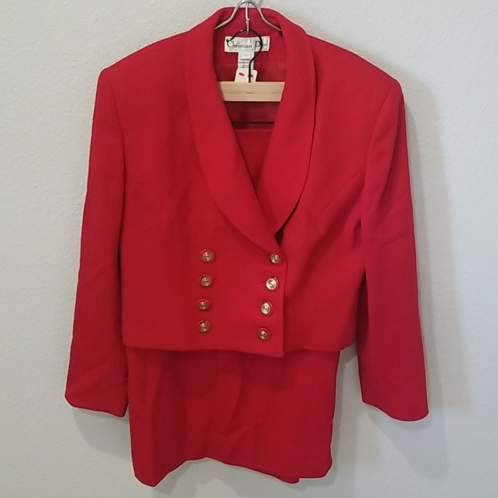 Christian Dior Vintage Red Skirt Suit Sz 12